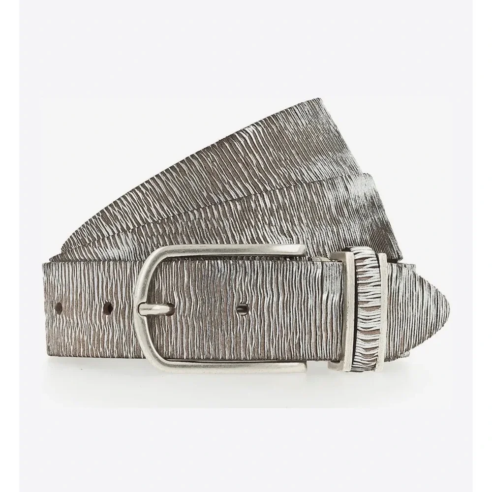 b.belt Leather Belt Womens Silver Brown Textured Handmade Germany 85